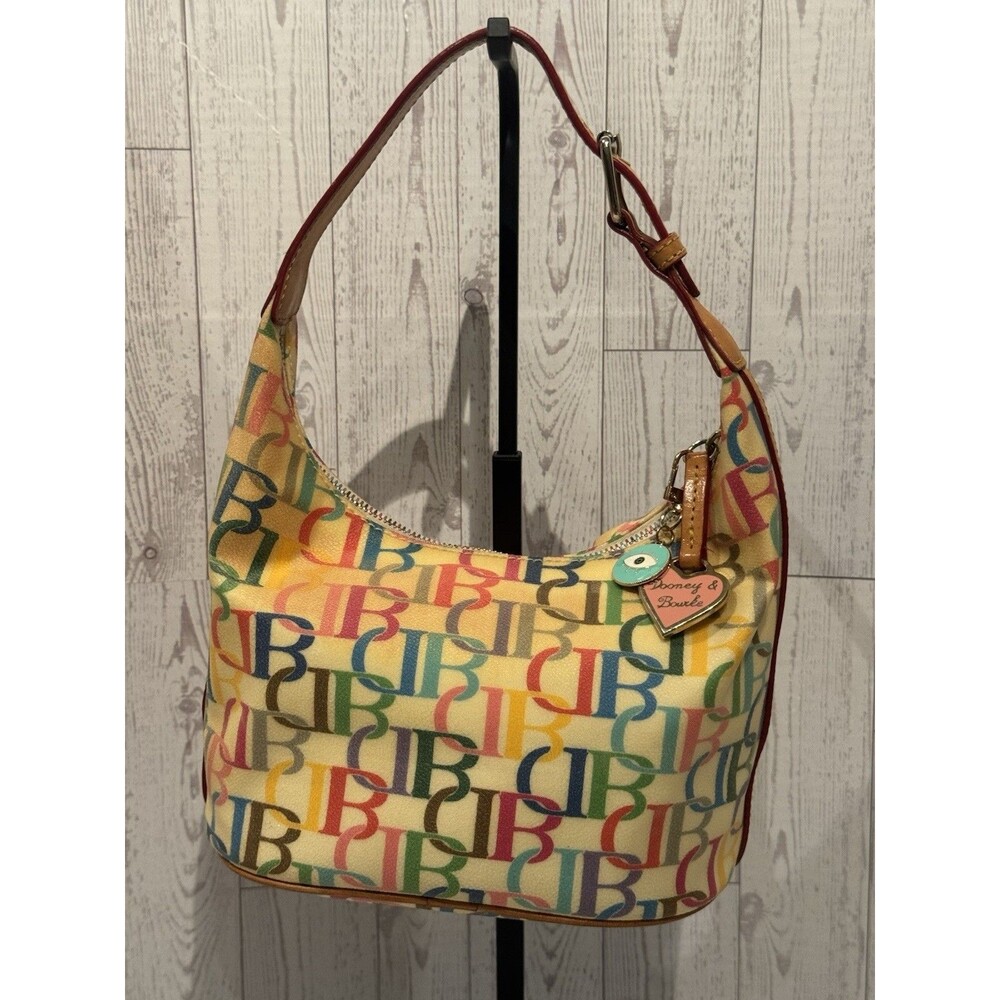 Vintage 2000s Dooney & Bourke Rainbow Monogram Hobo Shoulder Bag Heart Charm